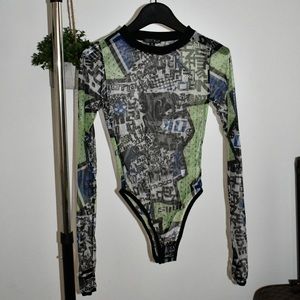 Current mood sheer graphic Bodysuit